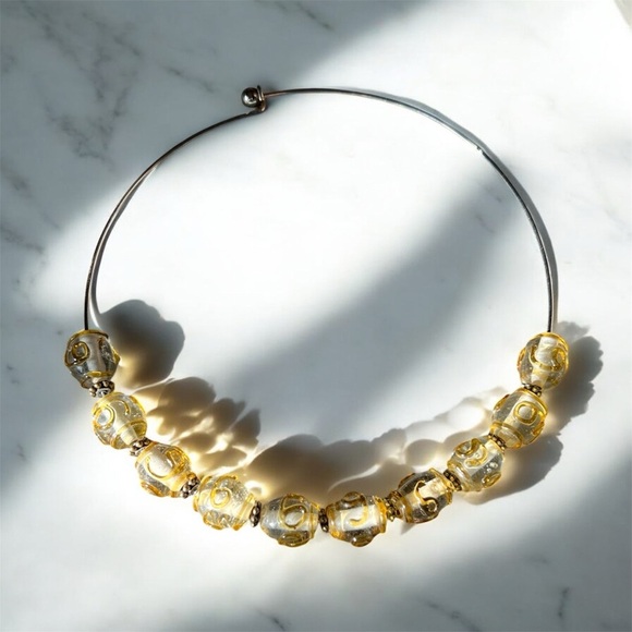 Vintage Murano Glass Silver Tone Beaded Coil Choker Necklace - Picture 2 of 4